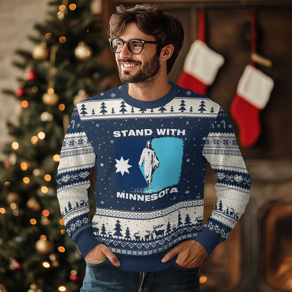 Stand with Minnesota Ugly Christmas Sweater Christian Jesus Minnesota Strong Subtle Anti ICE