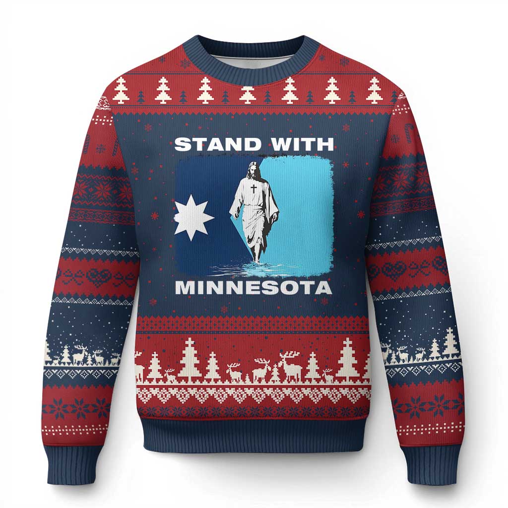 Stand with Minnesota Ugly Christmas Sweater Christian Jesus Minnesota Strong Subtle Anti ICE