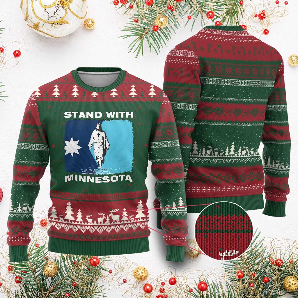 Stand with Minnesota Ugly Christmas Sweater Christian Jesus Minnesota Strong Subtle Anti ICE