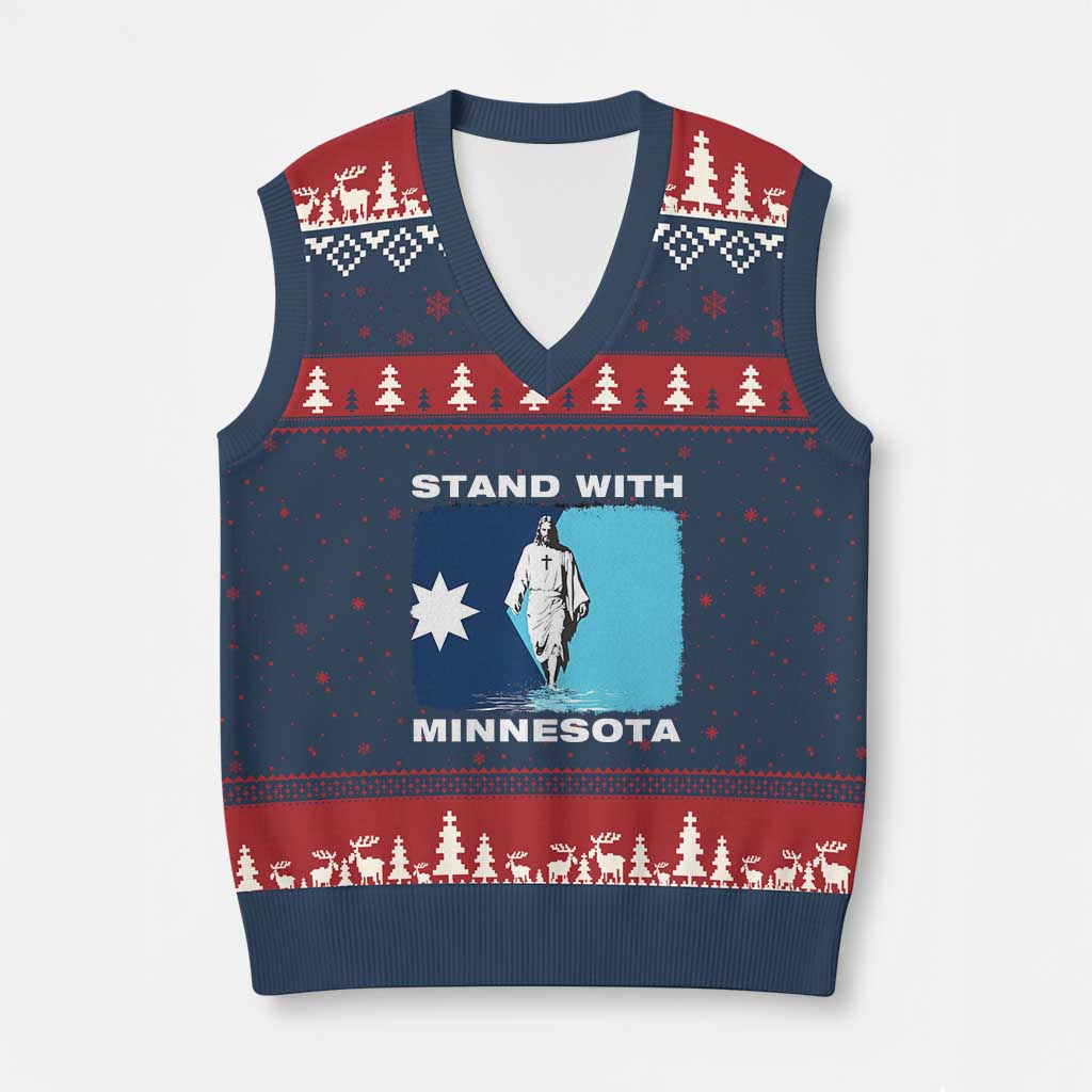 Stand with Minnesota V-Neck Knit Sweater Vest Christian Jesus Minnesota Strong Subtle Anti ICE