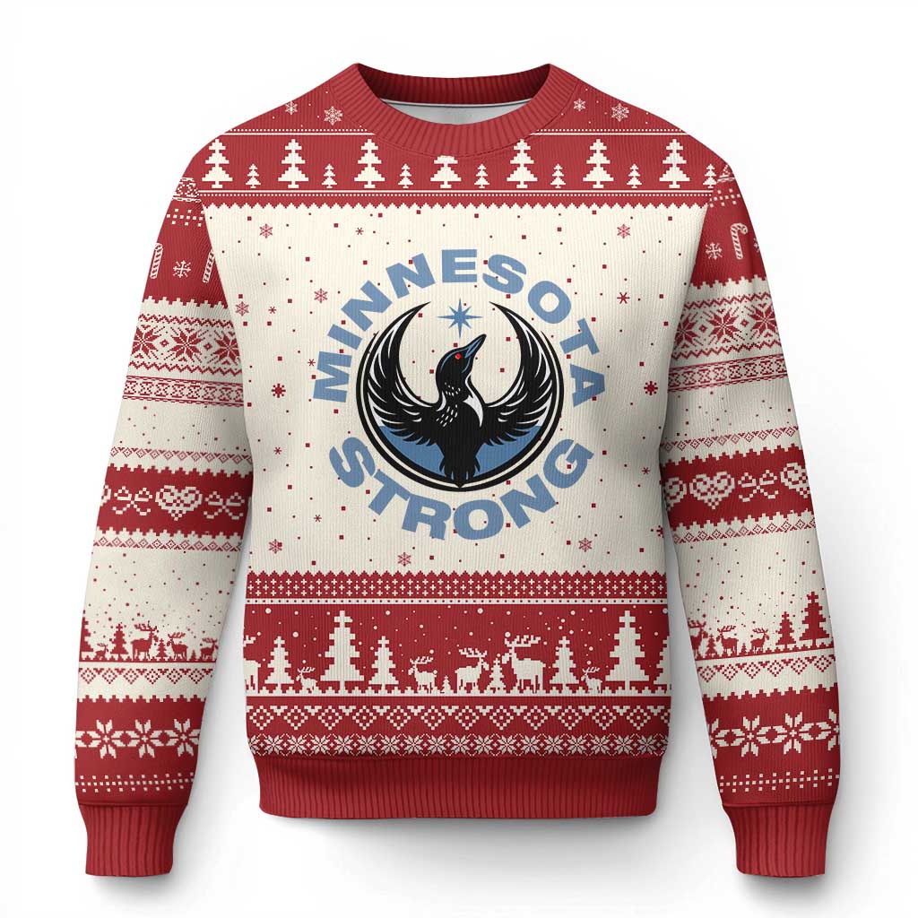 Minnesota Strong Ugly Christmas Sweater MN State Bird Loon Resistance Political Protest