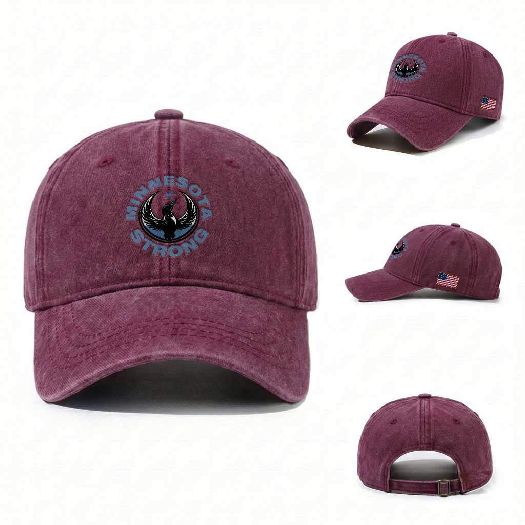 Minnesota Strong Washed Cotton Baseball Cap MN State Bird Loon Resistance Political Protest