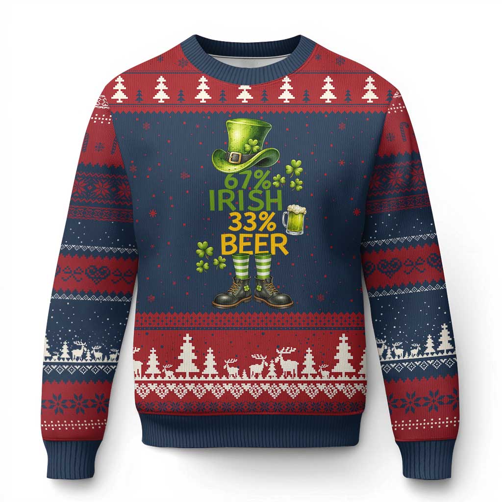 67 Irish 33 Beer Ugly Christmas Sweater Funny Six Seven Leprechaun Drinking Beer Lover