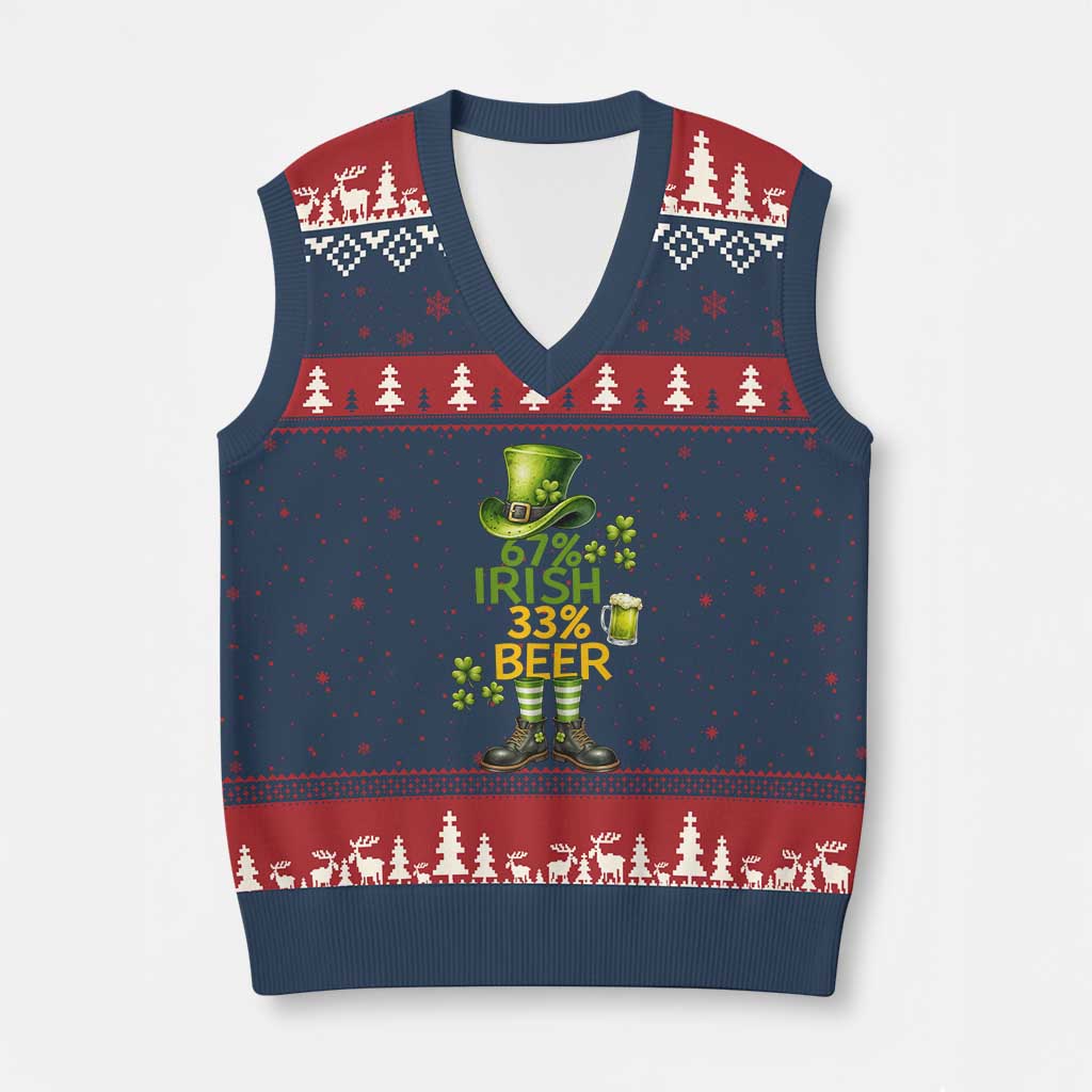 67 Irish 33 Beer V-Neck Knit Sweater Vest Funny Six Seven Leprechaun Drinking Beer Lover
