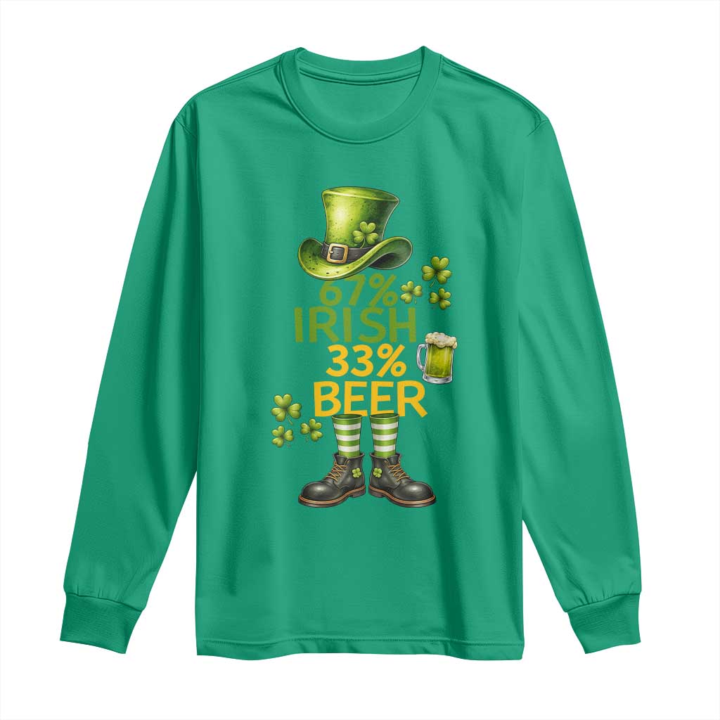 67 Irish 33 Beer Long Sleeve Shirt Funny Six Seven Leprechaun Drinking Beer Lover
