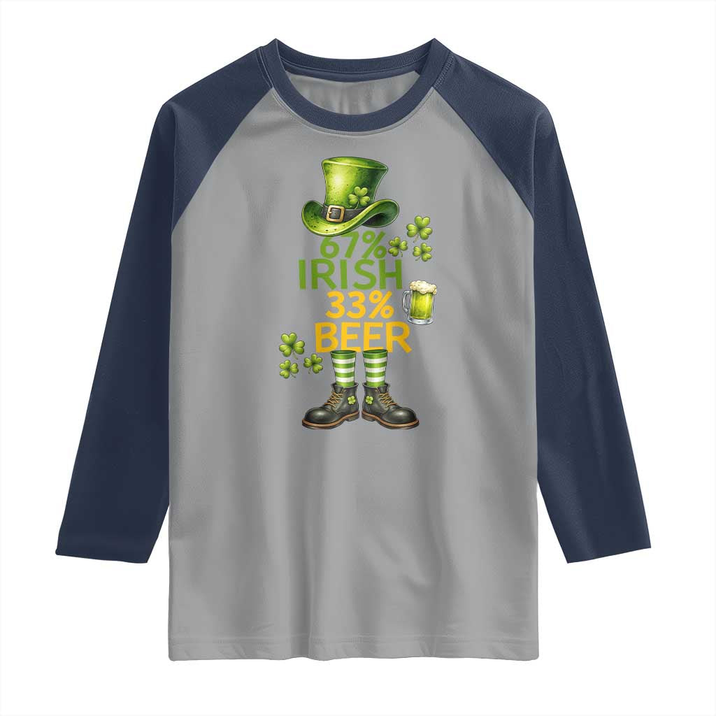 67 Irish 33 Beer Raglan Shirt Funny Six Seven Leprechaun Drinking Beer Lover