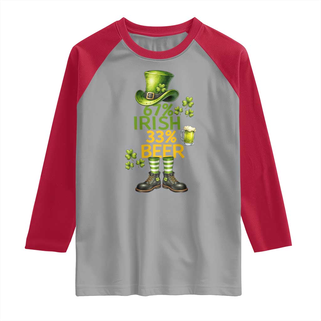 67 Irish 33 Beer Raglan Shirt Funny Six Seven Leprechaun Drinking Beer Lover