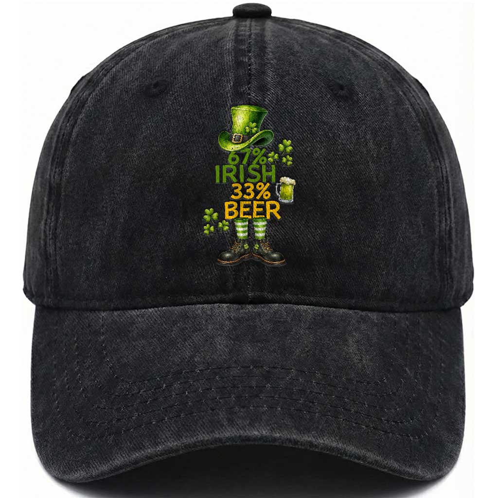 67 Irish 33 Beer Washed Cotton Baseball Cap Funny Six Seven Leprechaun Drinking Beer Lover