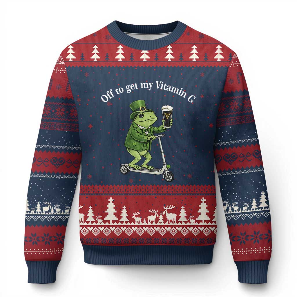 Funny Frog St Patricks Day Meme Ugly Christmas Sweater Vitamin G Irish Beer