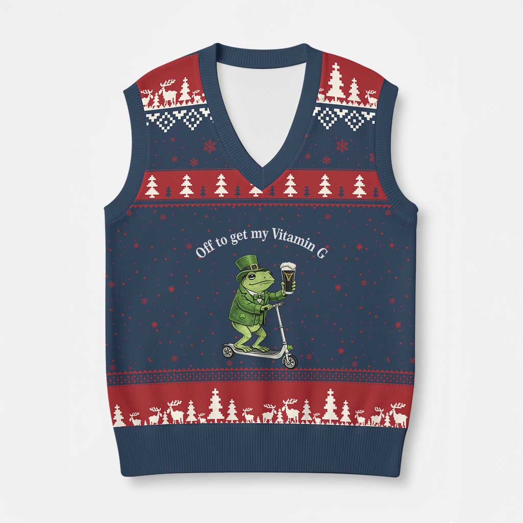 Funny Frog St Patricks Day Meme V-Neck Knit Sweater Vest Vitamin G Irish Beer