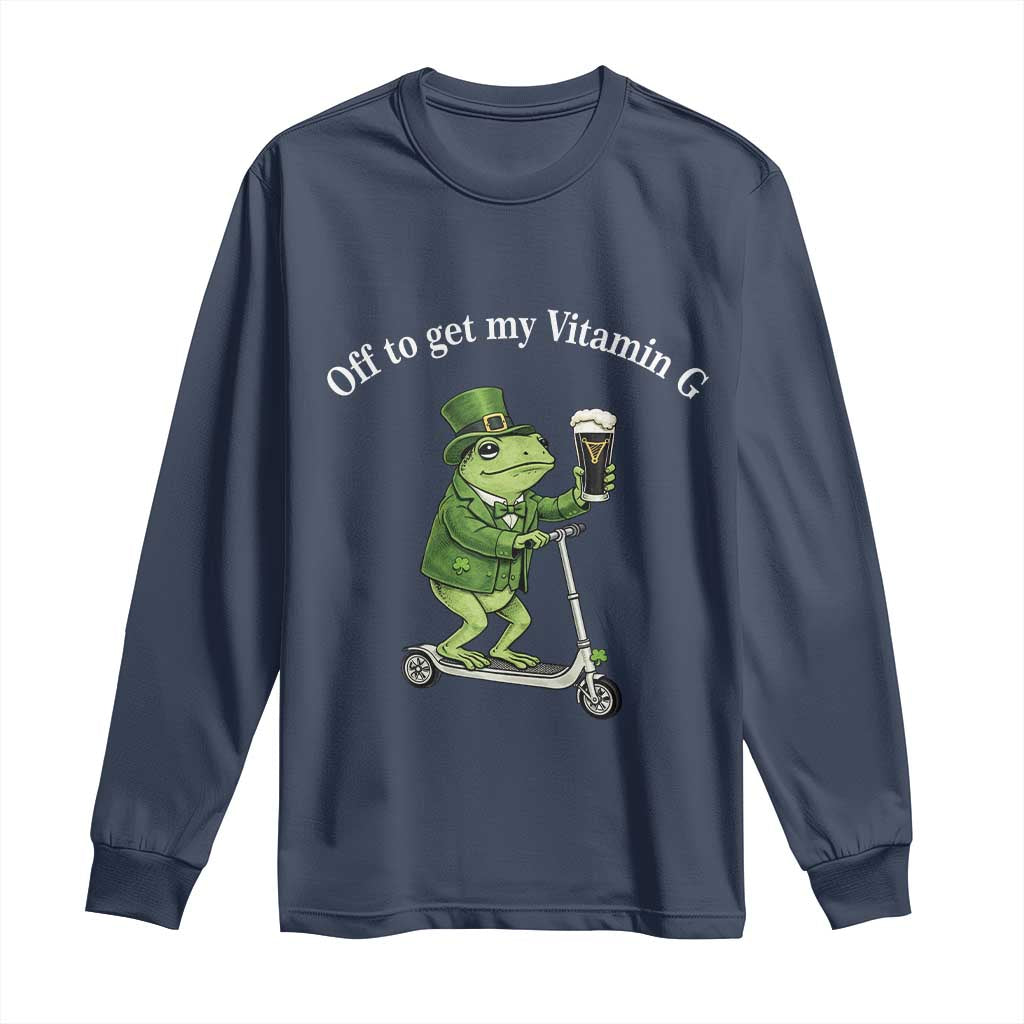 Funny Frog St Patricks Day Meme Long Sleeve Shirt Vitamin G Irish Beer