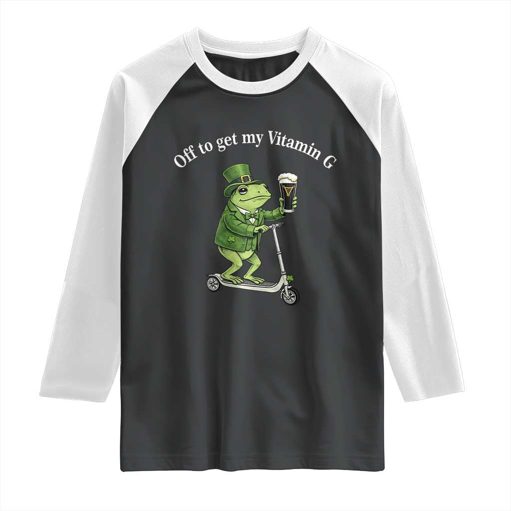 Funny Frog St Patricks Day Meme Raglan Shirt Vitamin G Irish Beer
