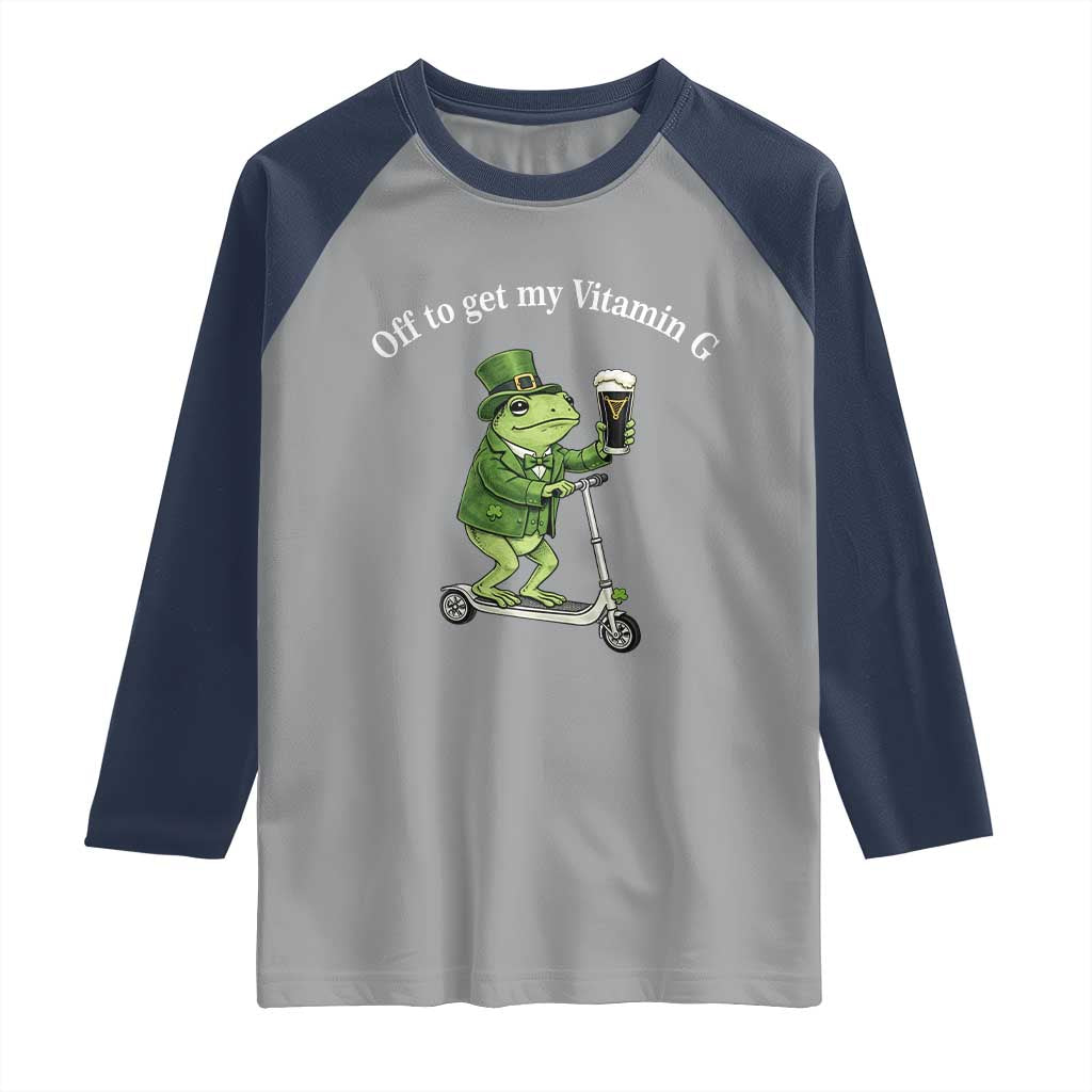 Funny Frog St Patricks Day Meme Raglan Shirt Vitamin G Irish Beer