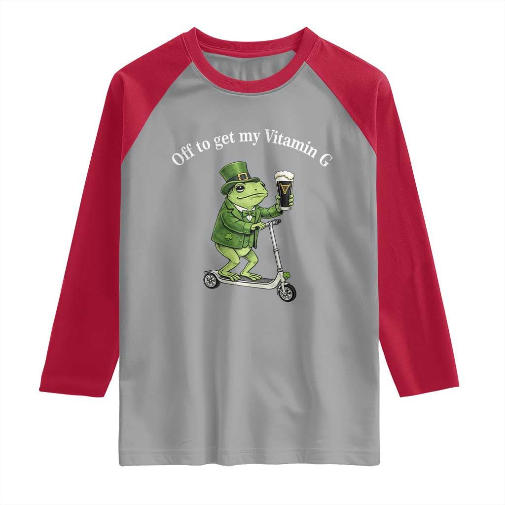 Funny Frog St Patricks Day Meme Raglan Shirt Vitamin G Irish Beer