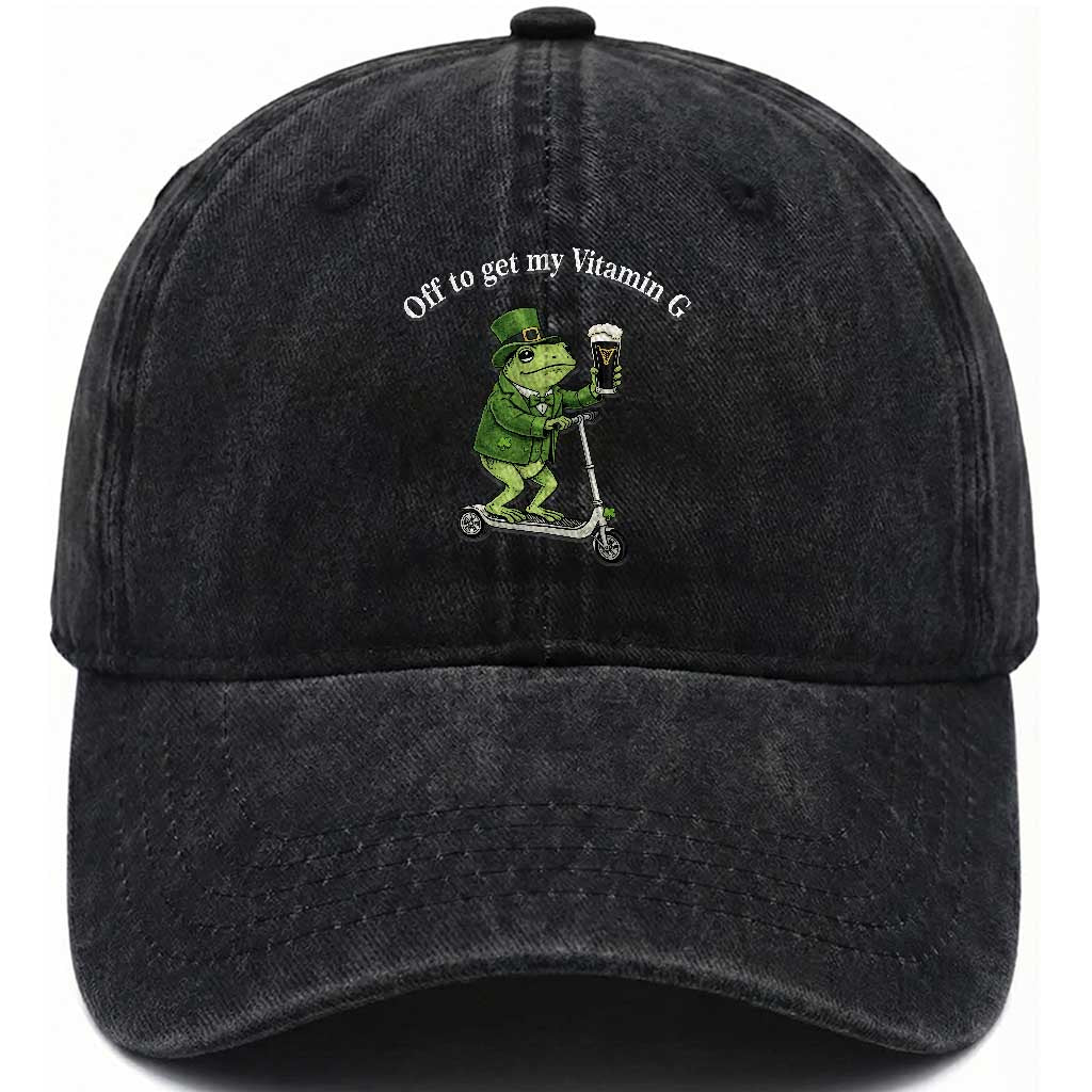 Funny Frog St Patricks Day Meme Washed Cotton Baseball Cap Vitamin G Irish Beer