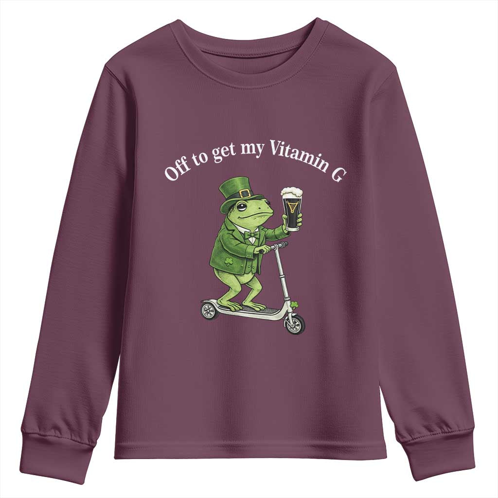 Funny Frog St Patricks Day Meme Youth Sweatshirt Vitamin G Irish Beer