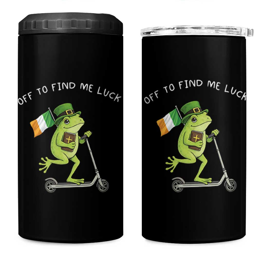 Funny Frog Christian St Patricks Day 4 in 1 Can Cooler Tumbler Off To Find Me Lucky