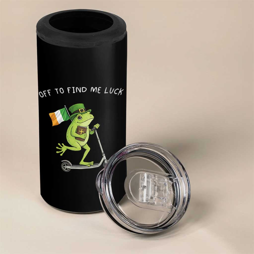 Funny Frog Christian St Patricks Day 4 in 1 Can Cooler Tumbler Off To Find Me Lucky