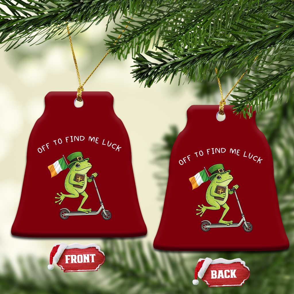 Funny Frog Christian St Patricks Day Ceramic Ornament Off To Find Me Lucky