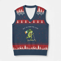 Funny Frog Christian St Patricks Day V-Neck Knit Sweater Vest Off To Find Me Lucky