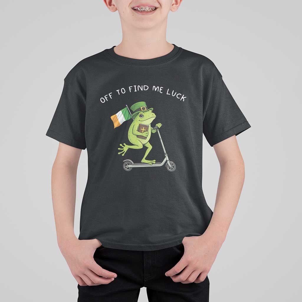 Funny Frog Christian St Patricks Day T Shirt For Kid Off To Find Me Lucky