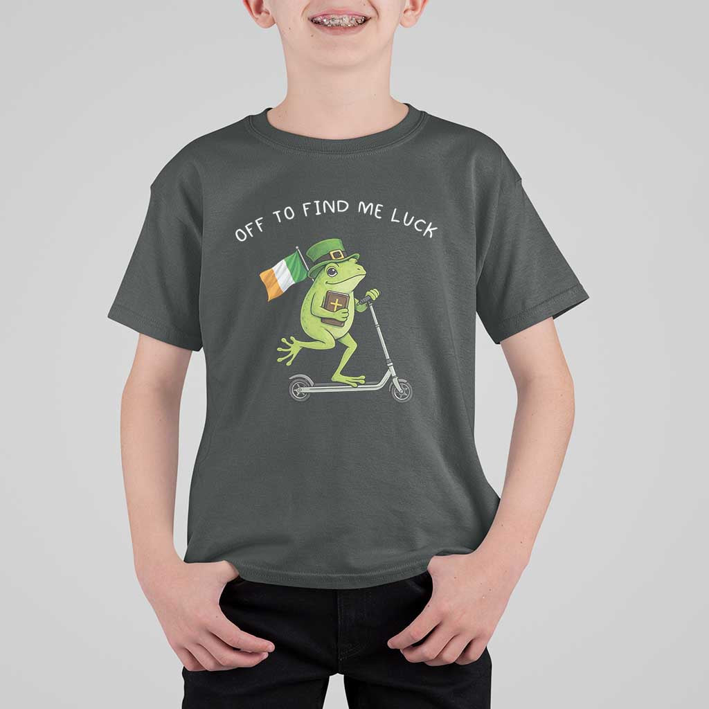 Funny Frog Christian St Patricks Day T Shirt For Kid Off To Find Me Lucky