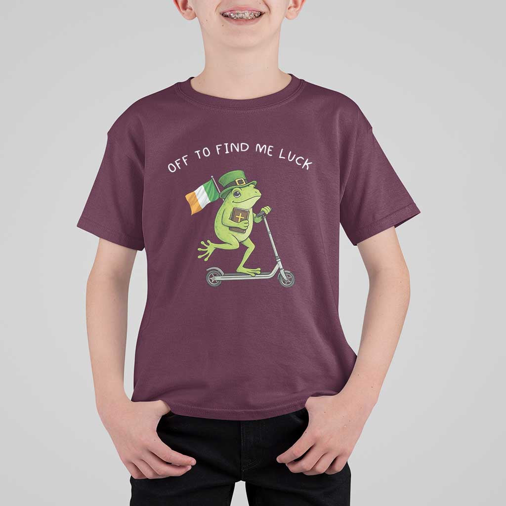 Funny Frog Christian St Patricks Day T Shirt For Kid Off To Find Me Lucky