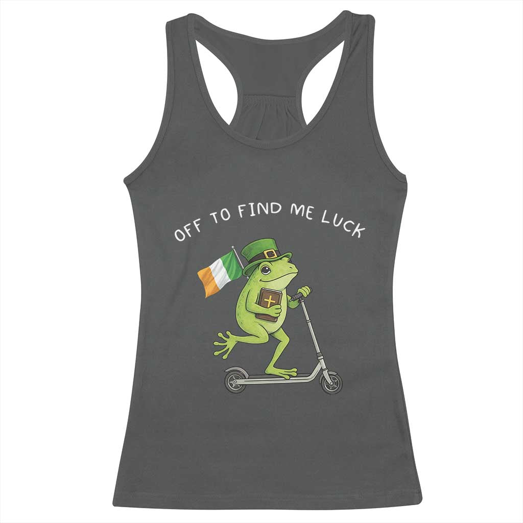 Funny Frog Christian St Patricks Day Racerback Tank Top Off To Find Me Lucky