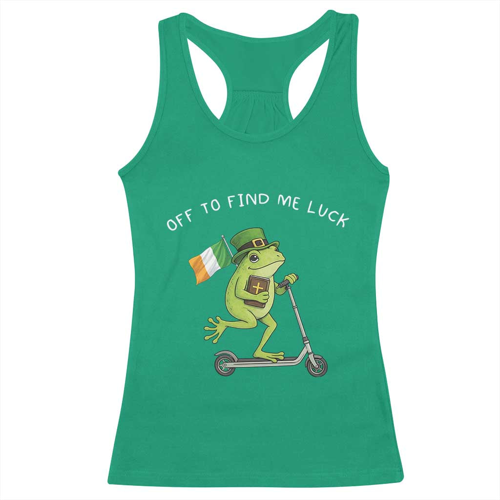 Funny Frog Christian St Patricks Day Racerback Tank Top Off To Find Me Lucky