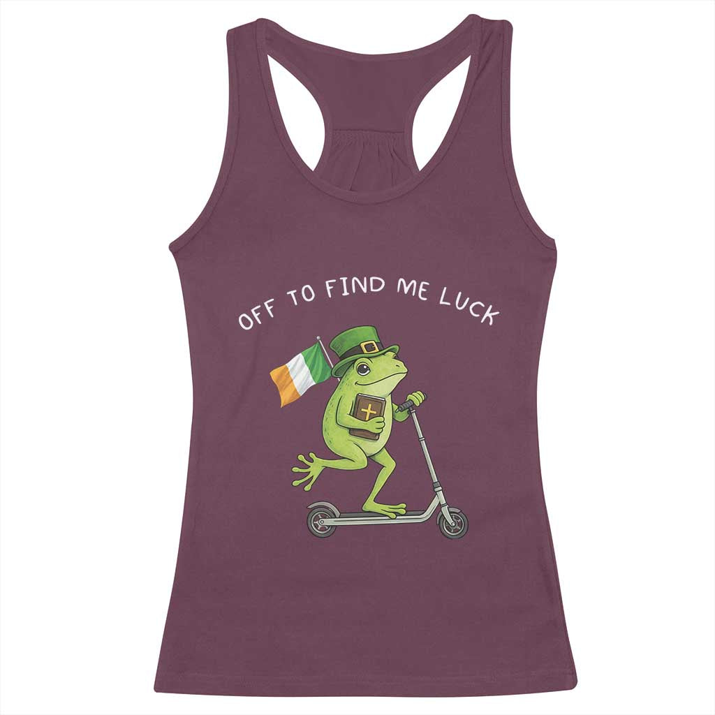 Funny Frog Christian St Patricks Day Racerback Tank Top Off To Find Me Lucky