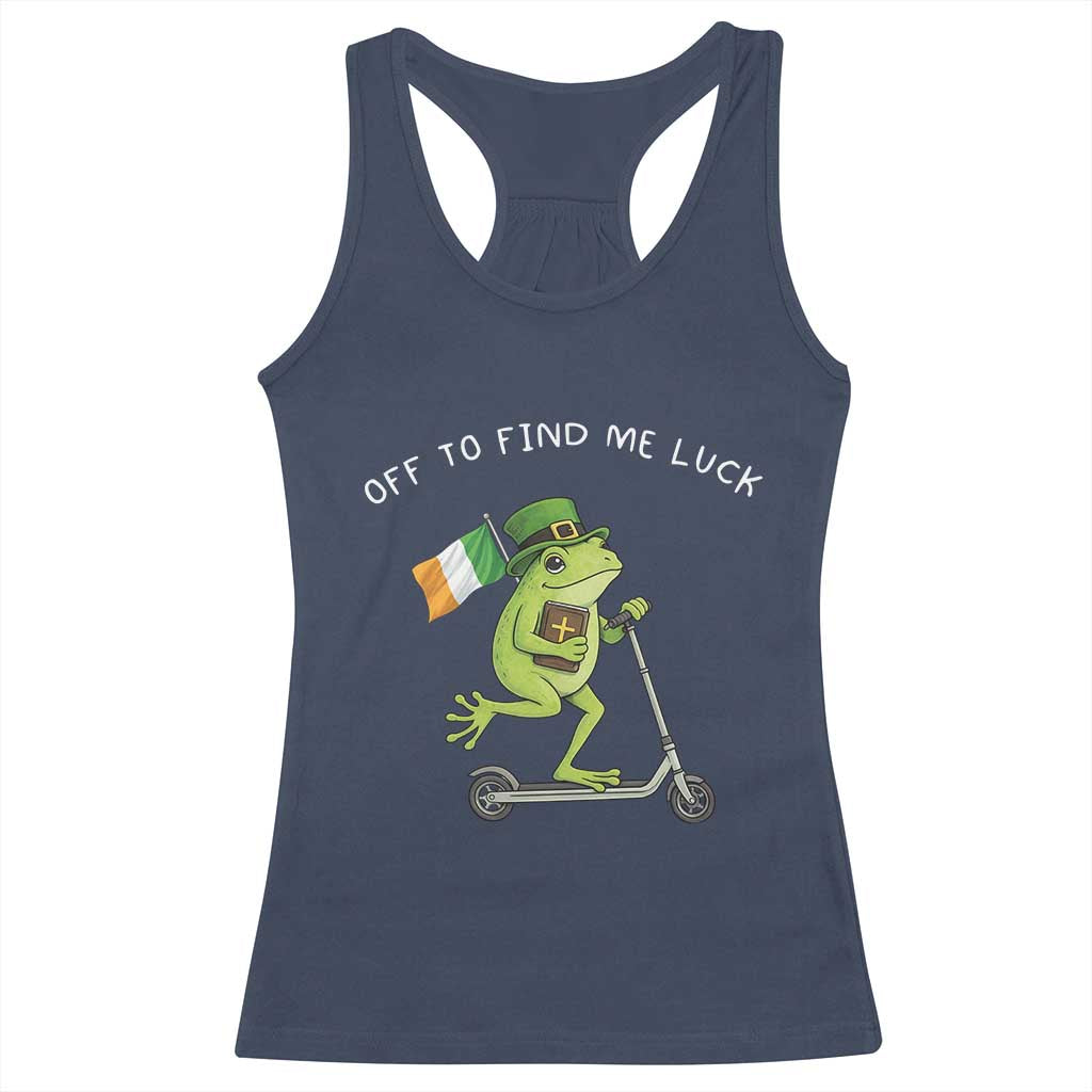 Funny Frog Christian St Patricks Day Racerback Tank Top Off To Find Me Lucky