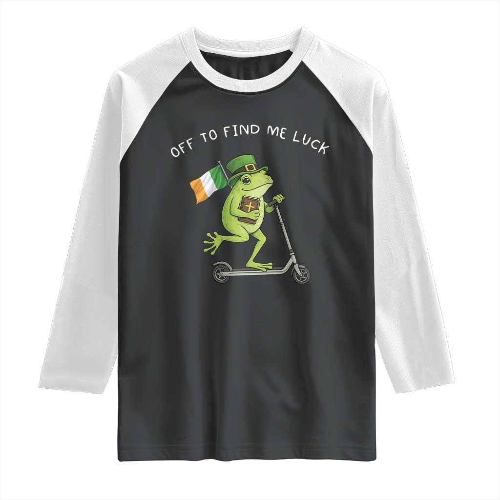 Funny Frog Christian St Patricks Day Raglan Shirt Off To Find Me Lucky