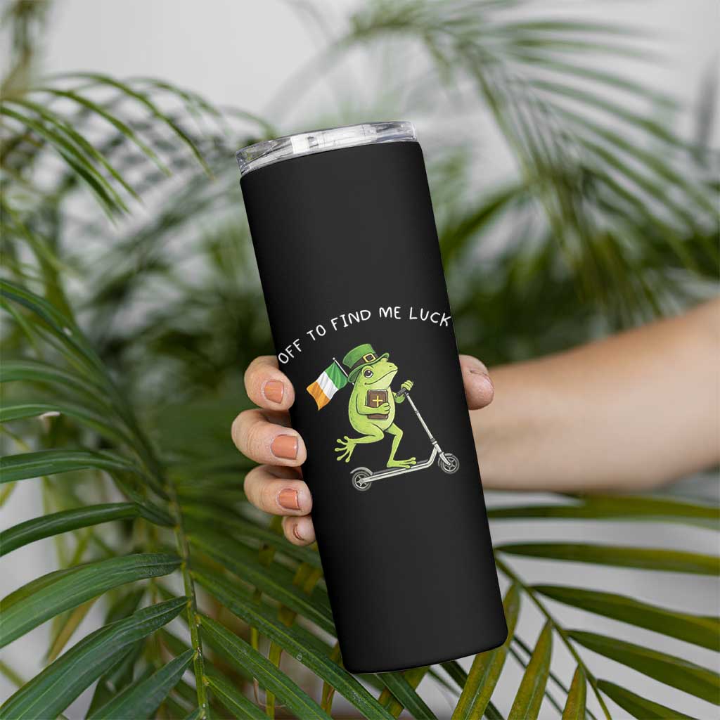 Funny Frog Christian St Patricks Day Skinny Tumbler Off To Find Me Lucky