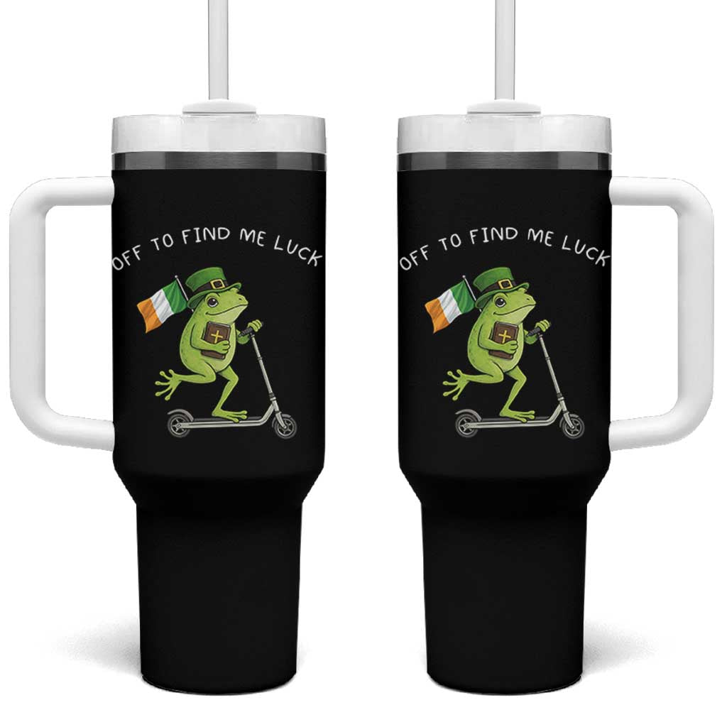 Funny Frog Christian St Patricks Day Tumbler With Handle Off To Find Me Lucky
