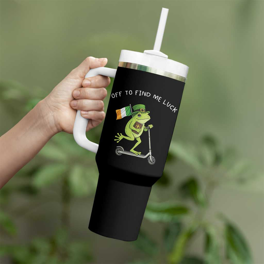 Funny Frog Christian St Patricks Day Tumbler With Handle Off To Find Me Lucky