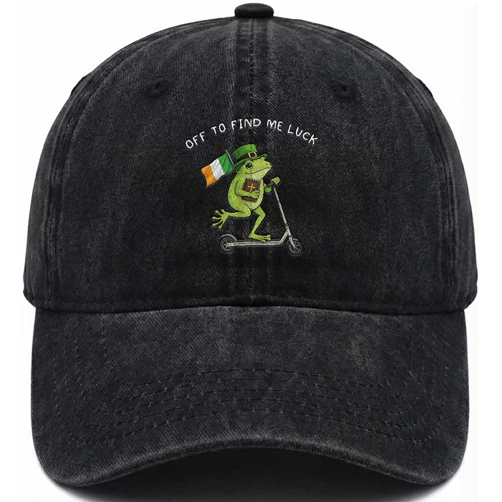 Funny Frog Christian St Patricks Day Washed Cotton Baseball Cap Off To Find Me Lucky