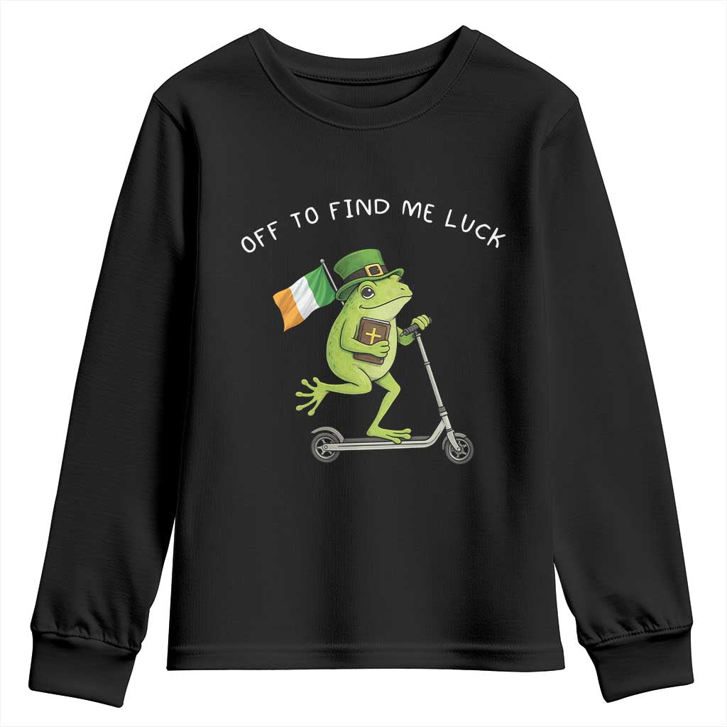 Funny Frog Christian St Patricks Day Youth Sweatshirt Off To Find Me Lucky