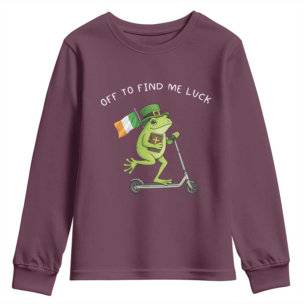 Funny Frog Christian St Patricks Day Youth Sweatshirt Off To Find Me Lucky