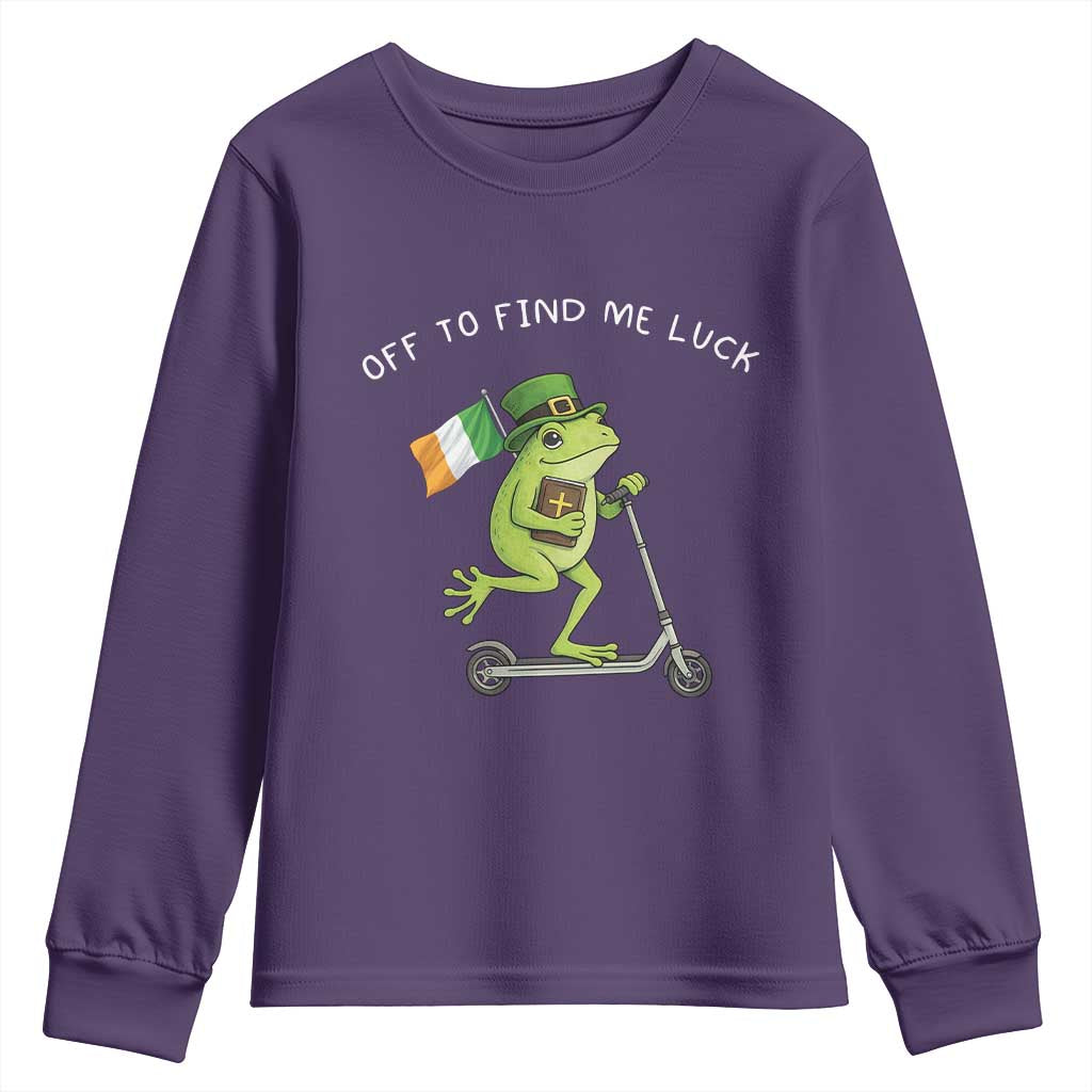 Funny Frog Christian St Patricks Day Youth Sweatshirt Off To Find Me Lucky