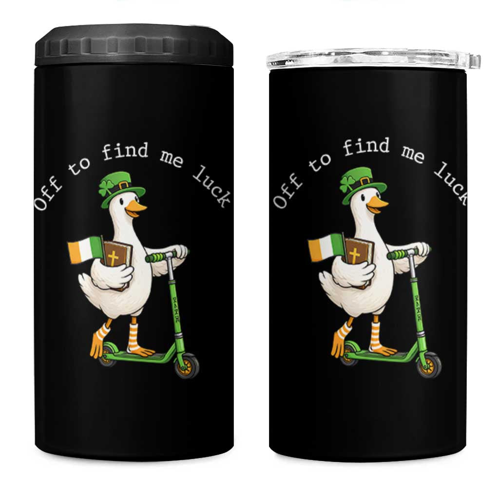 Funny Goose Christian St Patricks Day 4 in 1 Can Cooler Tumbler Off To Find Me Lucky