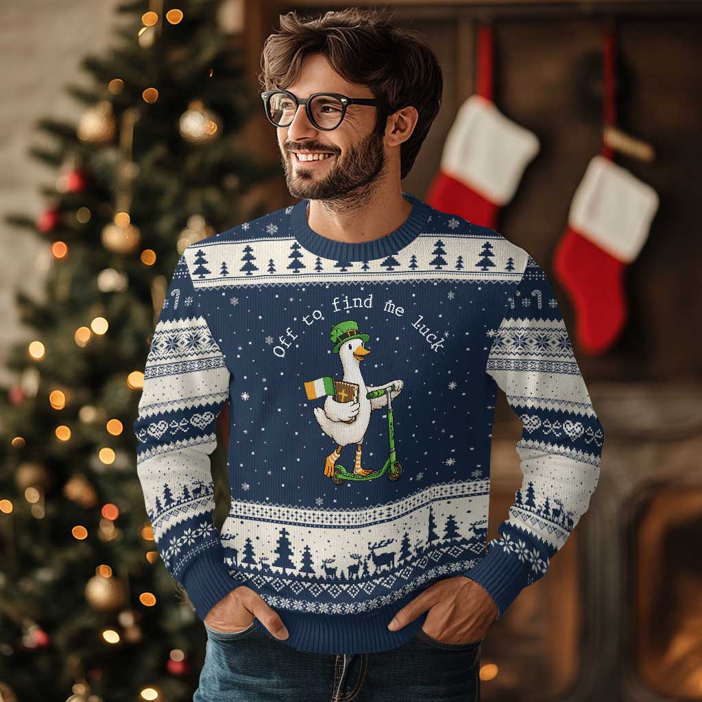 Funny Goose Christian St Patricks Day Ugly Christmas Sweater Off To Find Me Lucky