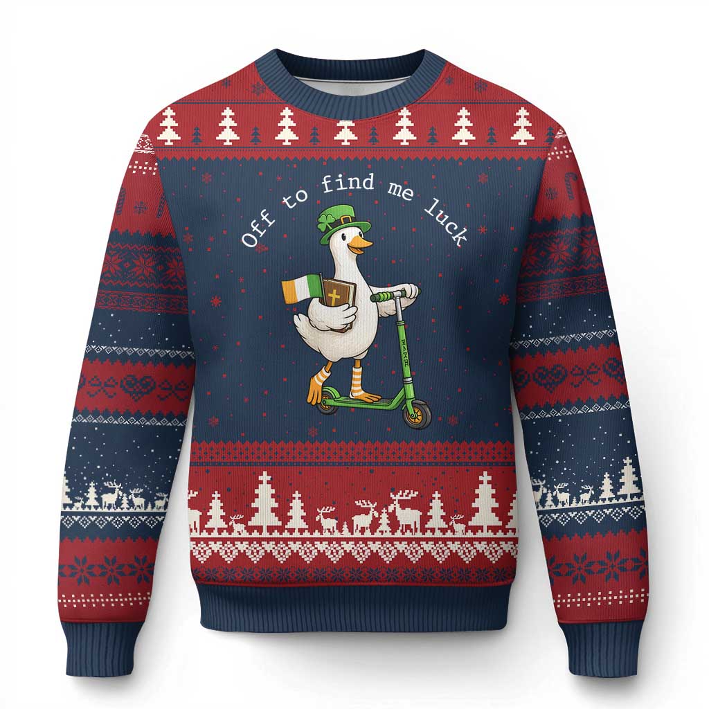 Funny Goose Christian St Patricks Day Ugly Christmas Sweater Off To Find Me Lucky