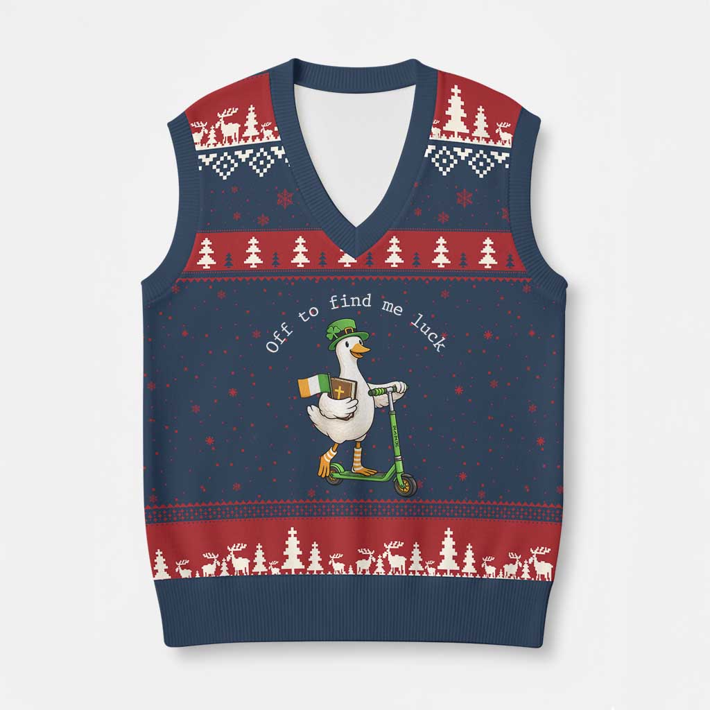 Funny Goose Christian St Patricks Day V-Neck Knit Sweater Vest Off To Find Me Lucky
