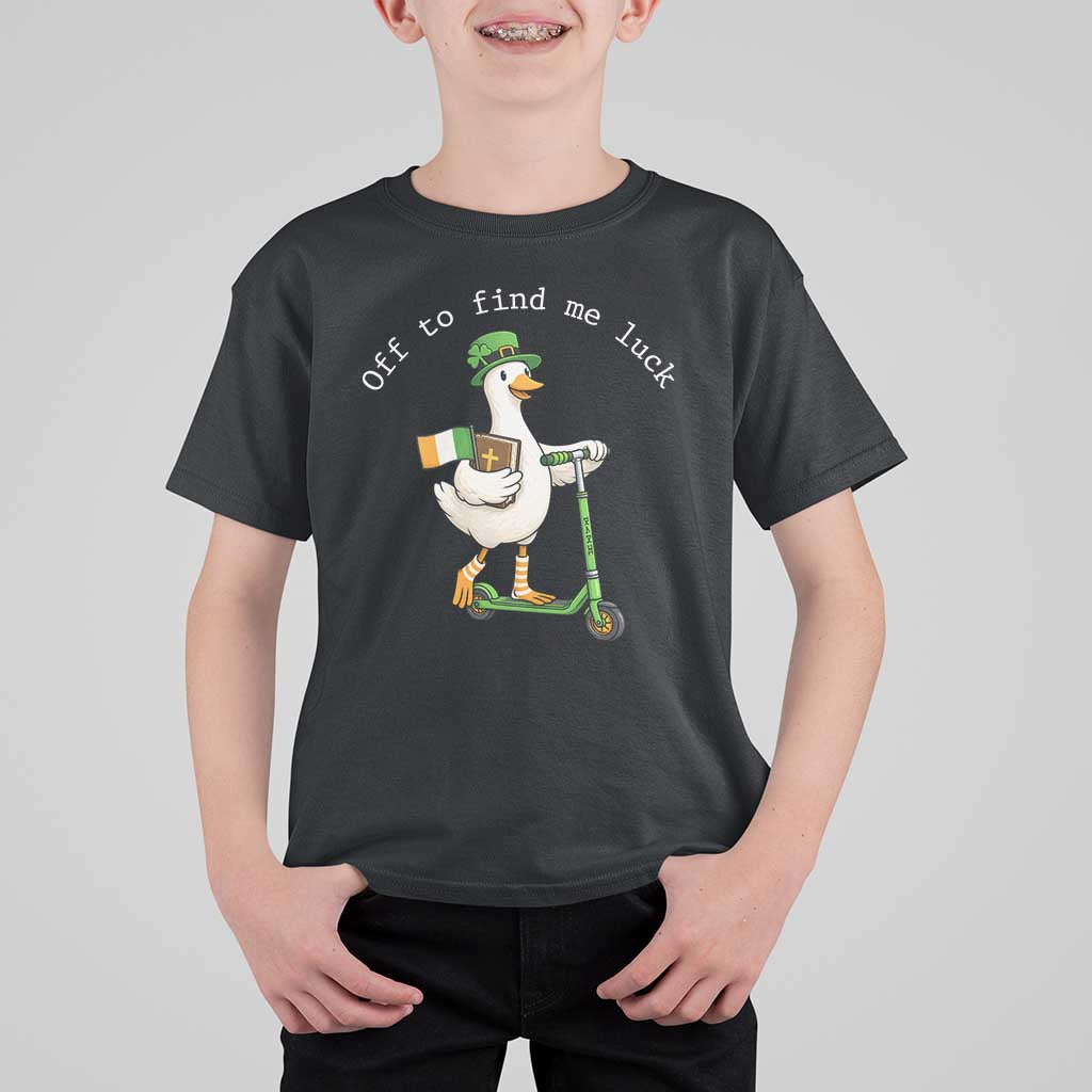 Funny Goose Christian St Patricks Day T Shirt For Kid Off To Find Me Lucky