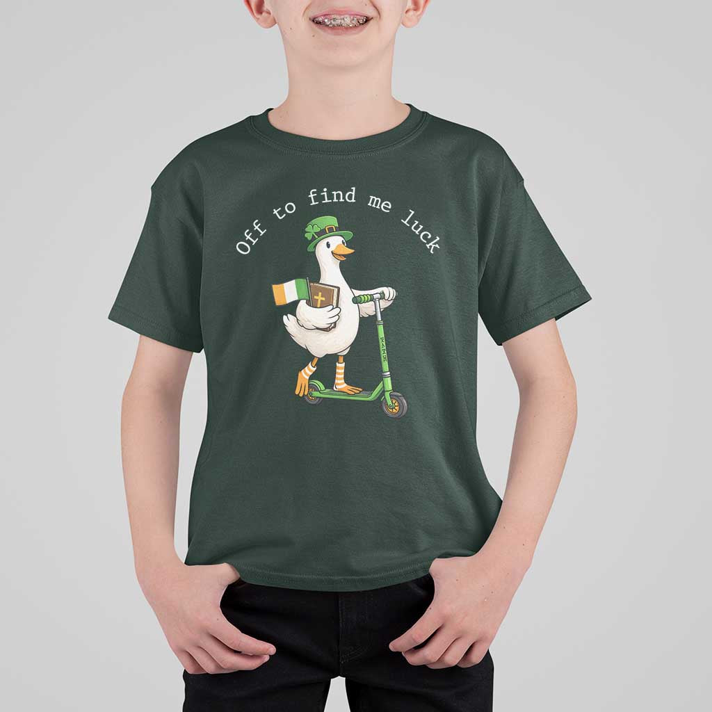 Funny Goose Christian St Patricks Day T Shirt For Kid Off To Find Me Lucky