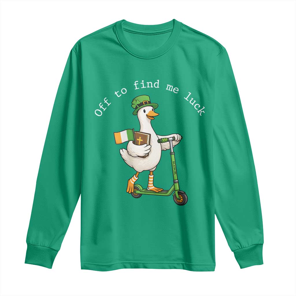 Funny Goose Christian St Patricks Day Long Sleeve Shirt Off To Find Me Lucky