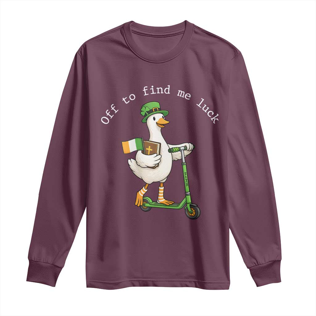 Funny Goose Christian St Patricks Day Long Sleeve Shirt Off To Find Me Lucky
