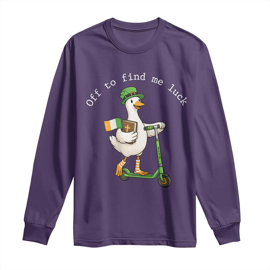 Funny Goose Christian St Patricks Day Long Sleeve Shirt Off To Find Me Lucky