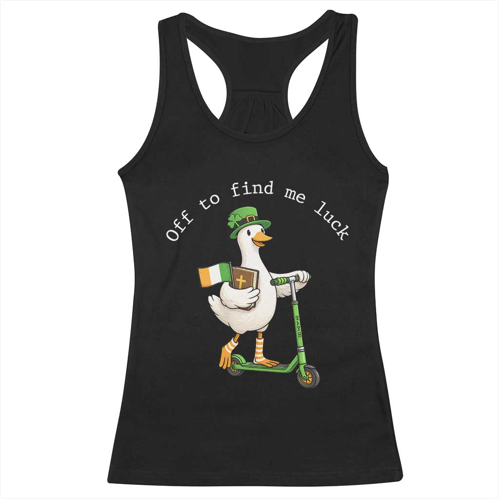 Funny Goose Christian St Patricks Day Racerback Tank Top Off To Find Me Lucky