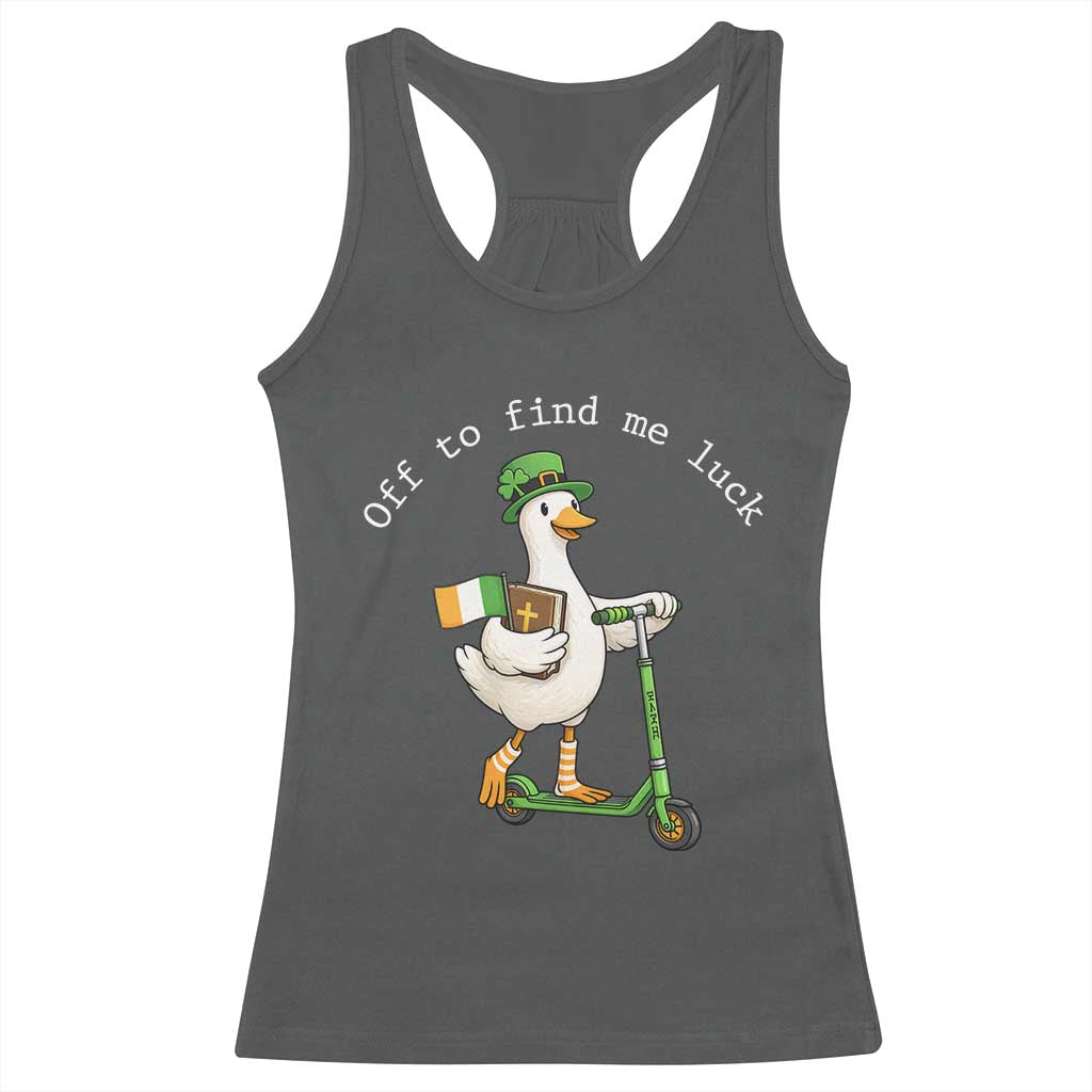 Funny Goose Christian St Patricks Day Racerback Tank Top Off To Find Me Lucky